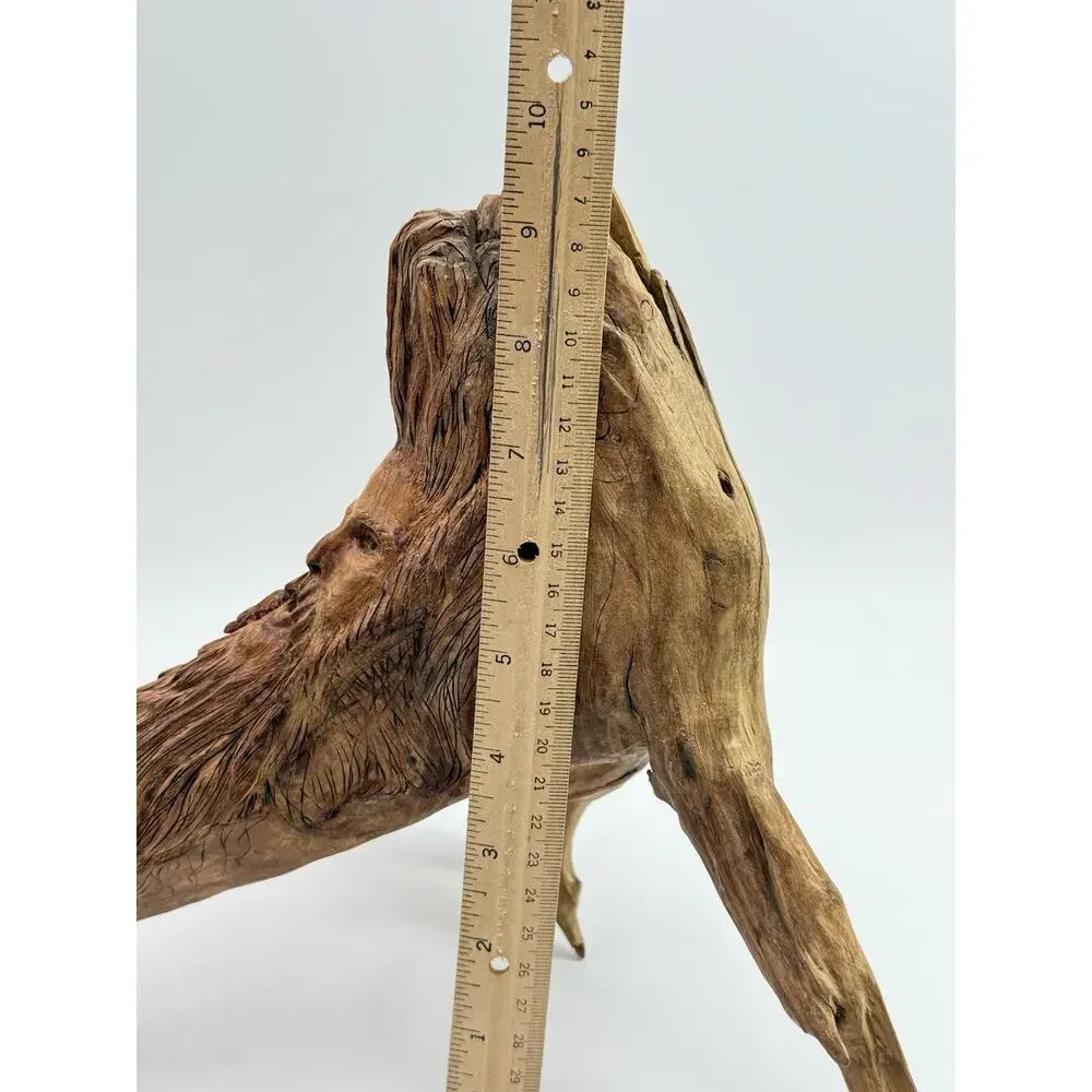 Hand Carved Wood Old Man Face w Feather Spirit Tree Sculpture Figure 12”x10” VTG